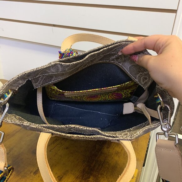 Consuela Snakeskin Print Tote Bag With Detachable Multicolor Strap & Braided Acc - Picture 6 of 7